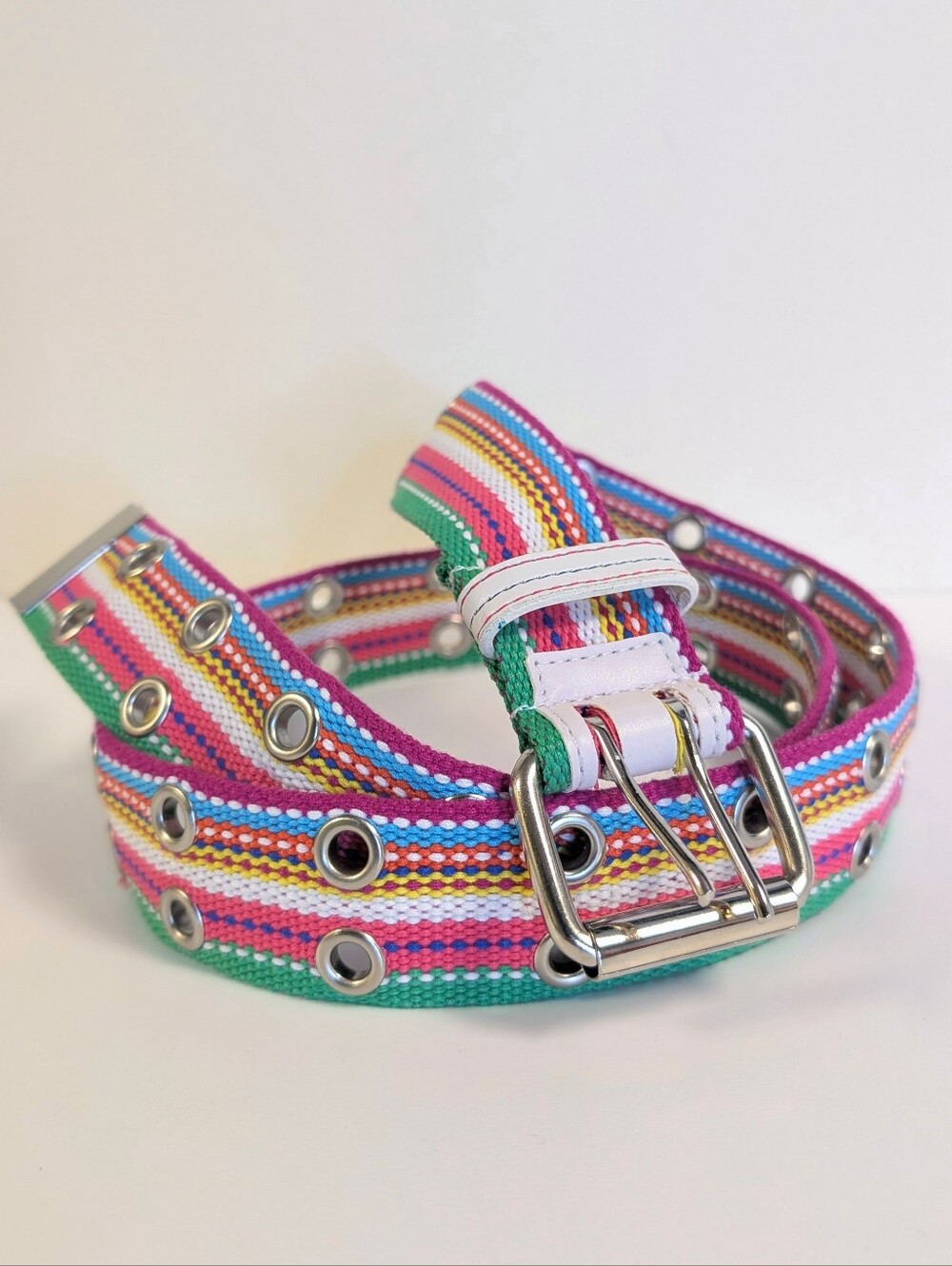 Relic XL Multicolor Stripe Double Grommet Belt Double Prong Buckle Boho Preppy